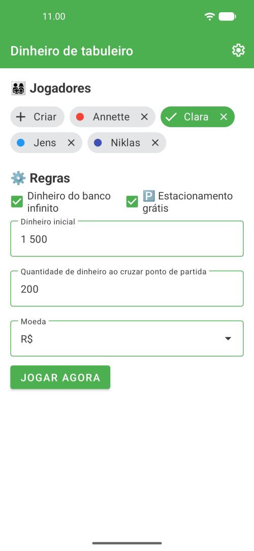 Escolhe os teus jogadores, ajusta as definições do jogo e vamos jogar!