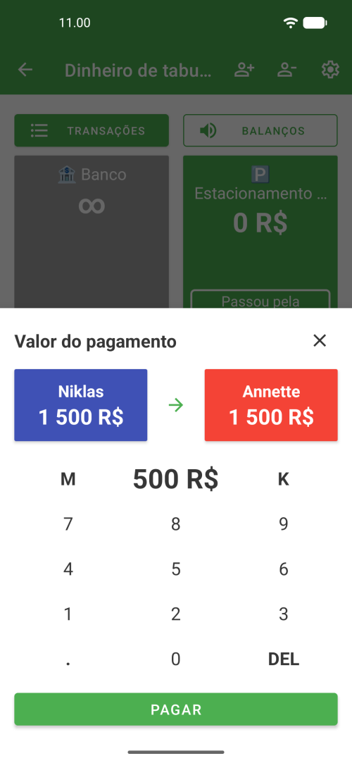Calculadora por deslize para transferências rápidas entre jogadores