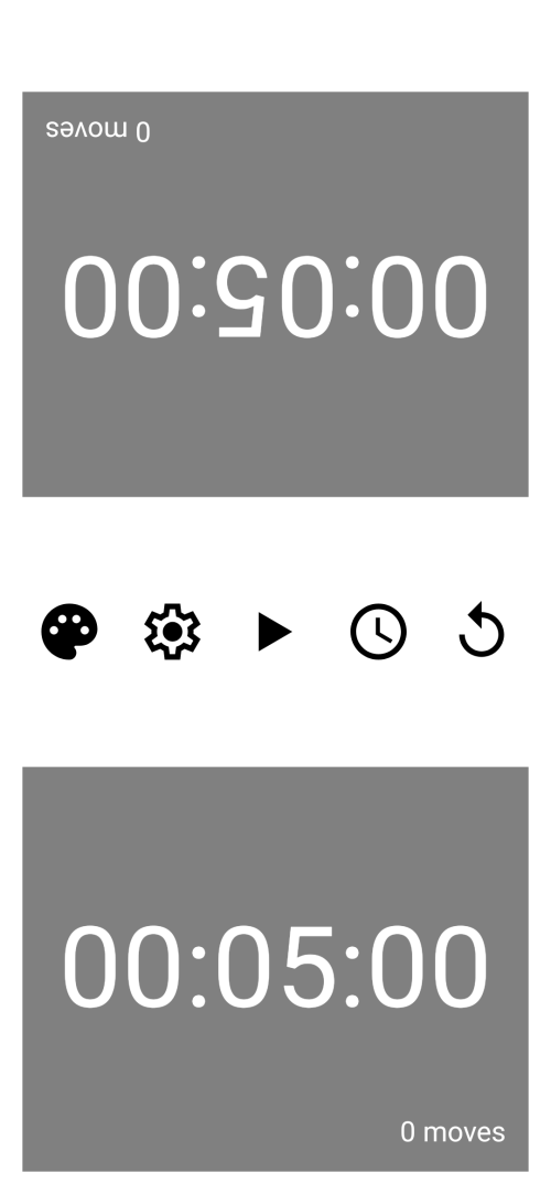 Chess Clock main screen showing two player timers in a clean dual layout