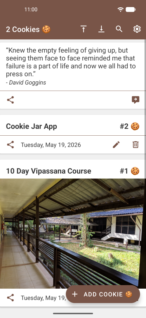 Cookie list showing titles, dates and optional images