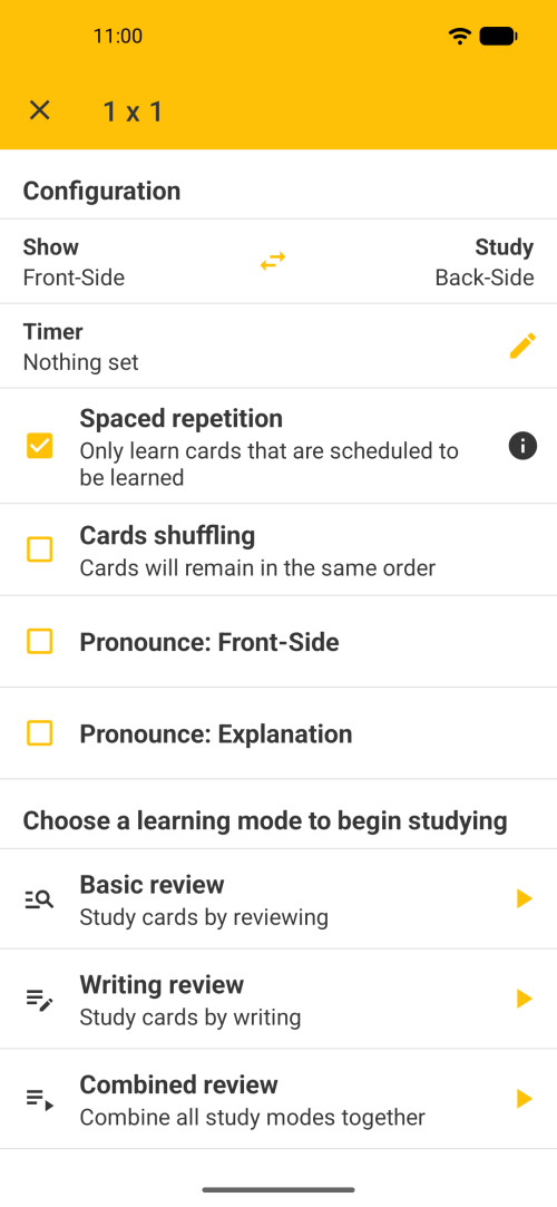 Flashcards Maker Offline main screen showing decks and review options