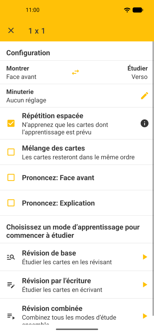 Écran principal de Flashcards Maker Offline montrant les decks et options de révision