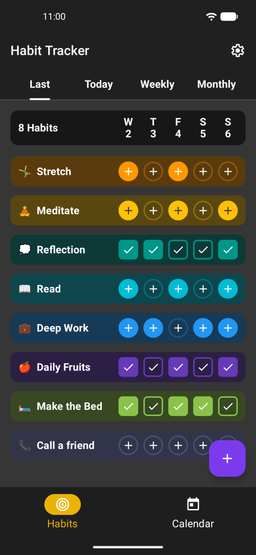 Quickly log entries from past days and see your progress