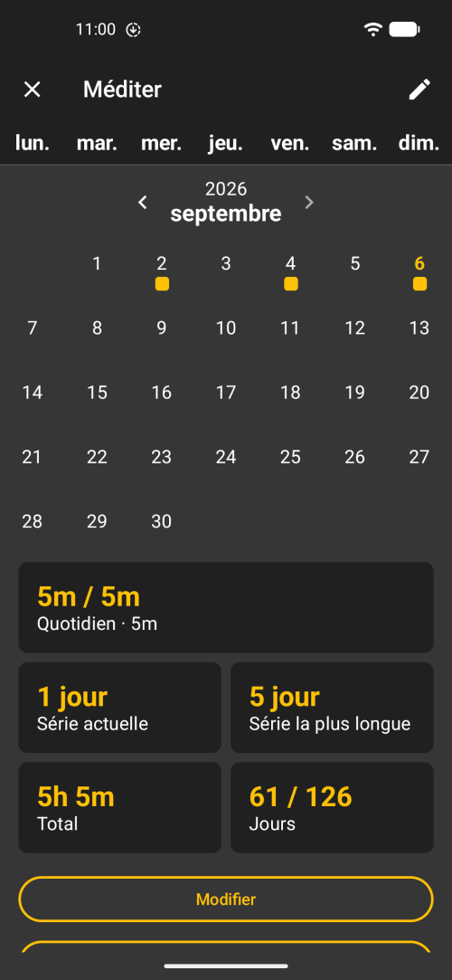 Détail d’habitude avec série, note de journal et rappels