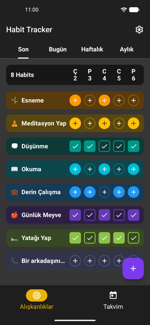 Geçmiş günlere ait kayıtları hızlıca girin ve ilerlemenizi takip edin