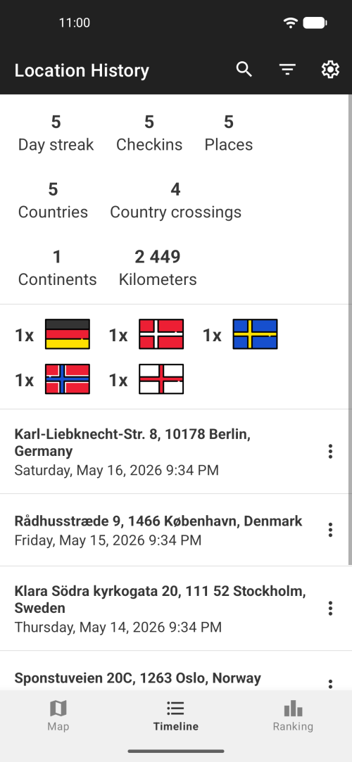 Timeline of your location history