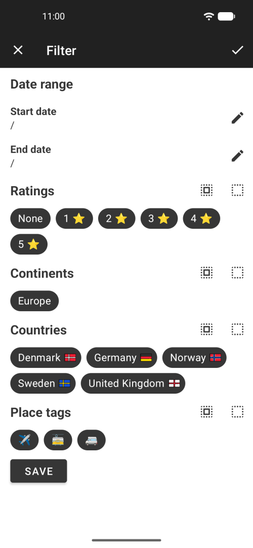 Broad filter functionality to find your favorite places