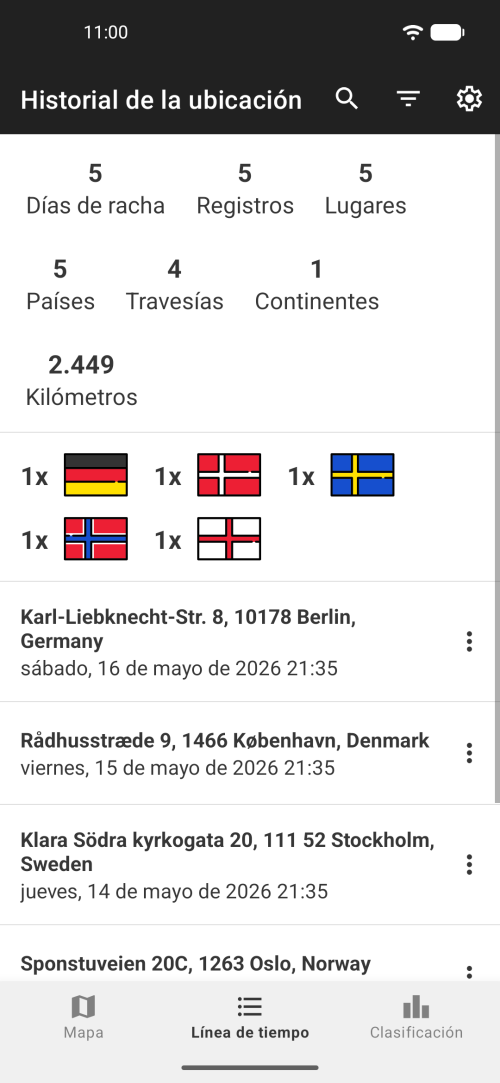 Línea de tiempo de tu historial de ubicación