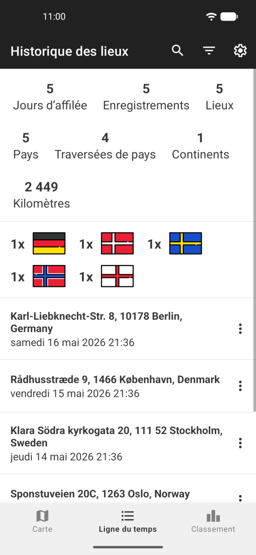 Timeline de votre historique de localisation