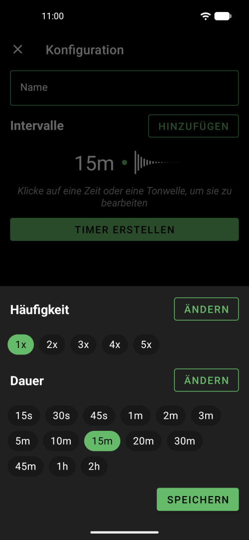 Stelle ein, wie oft der Gong erklingt und wähle genaue Dauern
