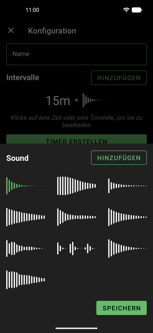 Wähle aus mehreren sanften Gong-Klängen und Wellenformen