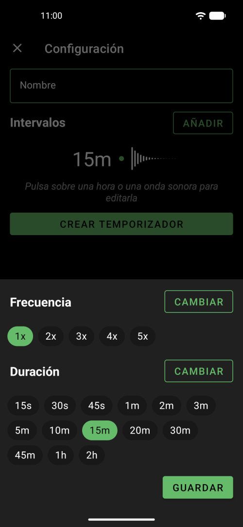 Ajusta con precisión la frecuencia del gong y establece duraciones exactas