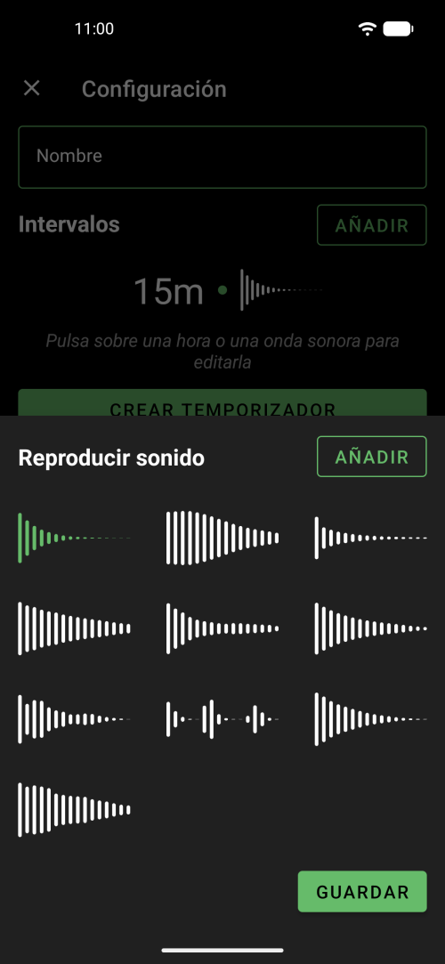 Elige entre varios sonidos de gong suaves y formas de onda