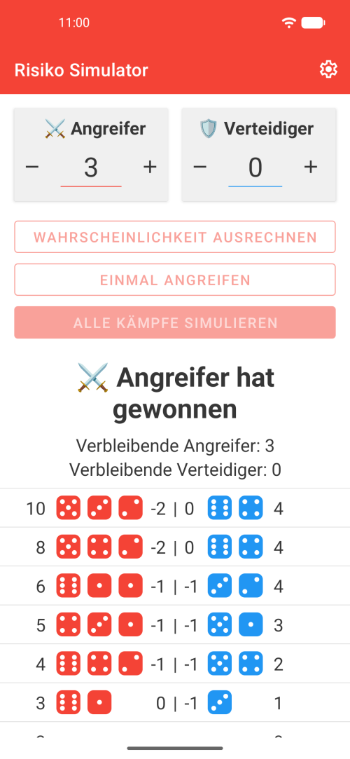 Runde-für-Runde-Kampfprotokoll mit verbleibenden Einheiten