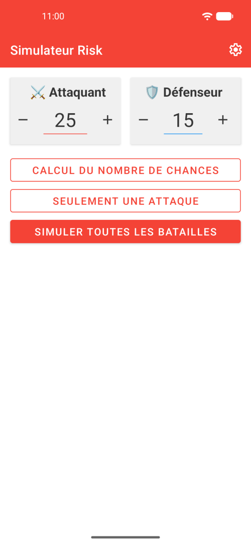 Saisie des tailles d’armée attaquante et défensive avant la simulation
