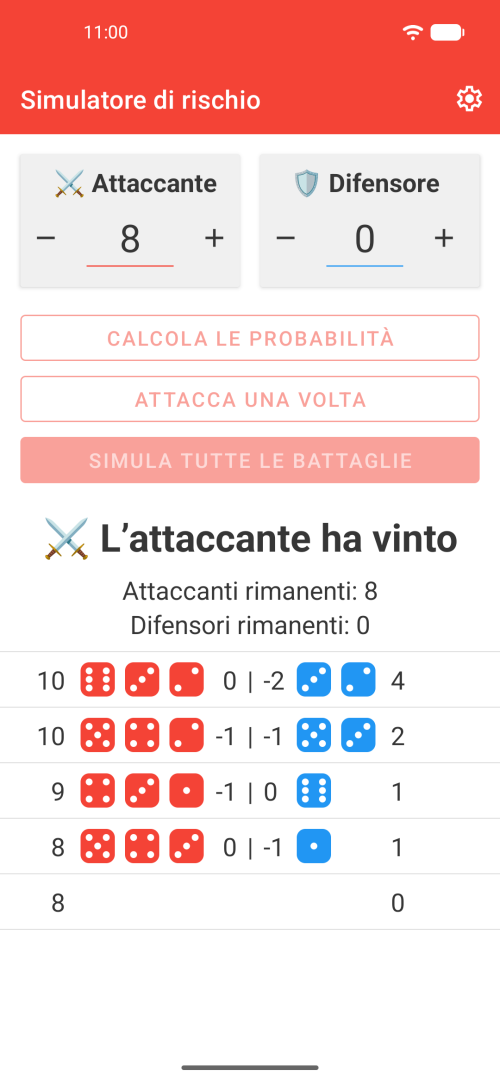 Registro battaglia round per round con unità rimanenti