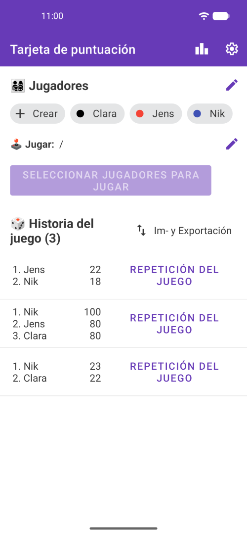 Selecciona a tus jugadores y juega cualquier partido, o consulta tu historial de partidos con las hojas de puntuación.