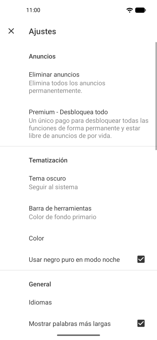 Más opciones de Speed Reader para personalizarlo todo a tu gusto