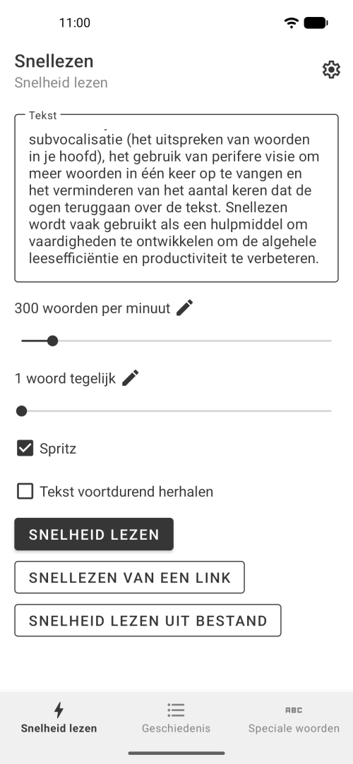 Instellingen voor woorden per minuut, aantal woorden en thema
